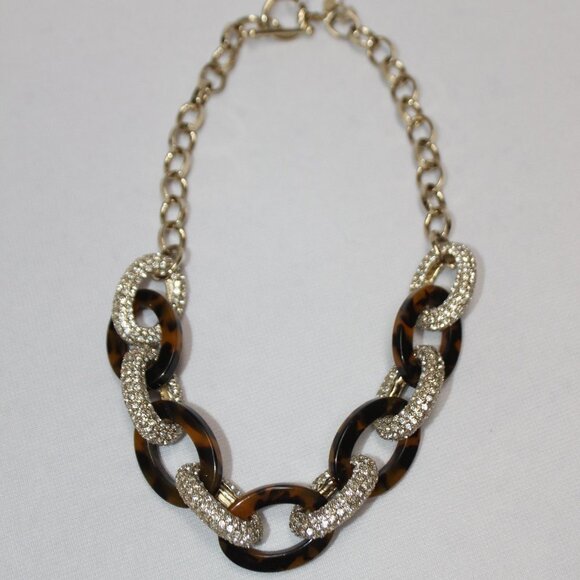 NWT Ann Taylor Faux Tortoise and Rhinestone Chain Link Necklace and Bracelet Set - Picture 12 of 16